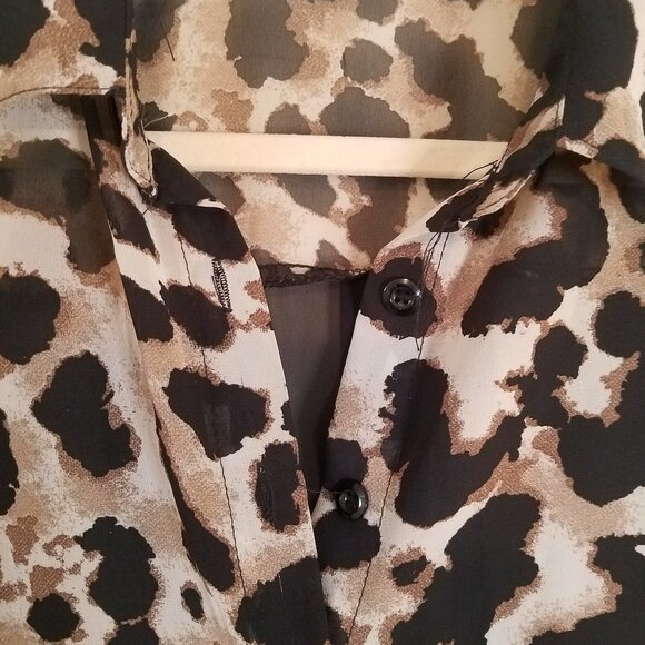Edge Leopard print sheer black back top sz L - Picture 2 of 3